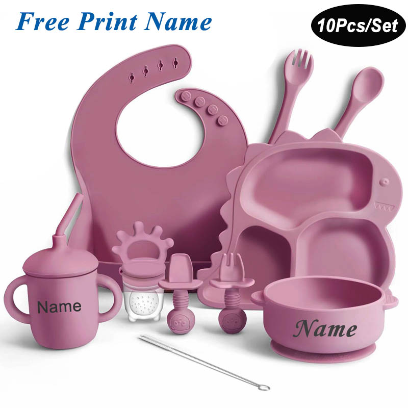 Baby Led Weaning Set - Детская силиконовая посуда, динозавр, тарелка, блюда